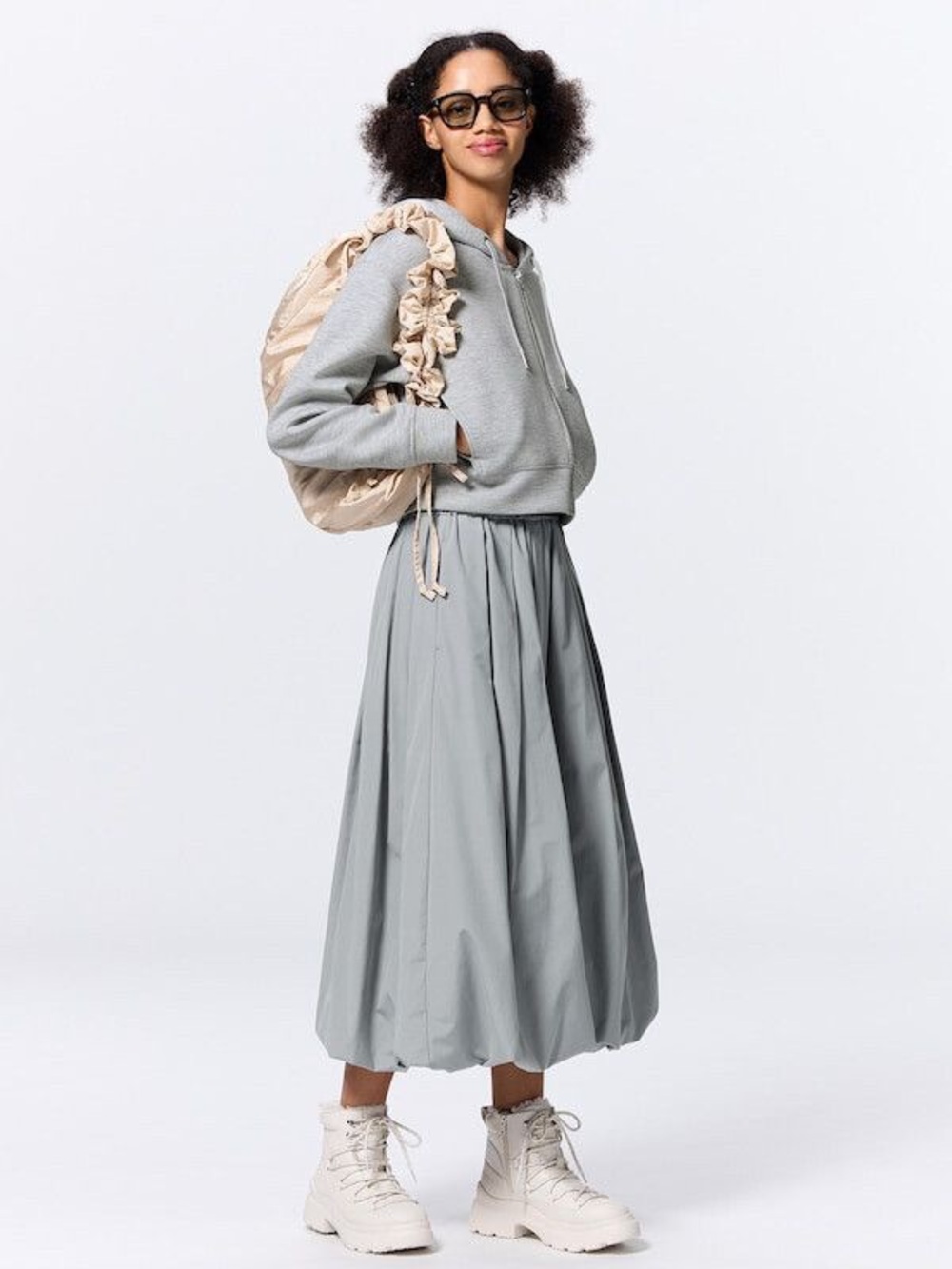 NWT GU Gray Bubble Hem Midi Skirt